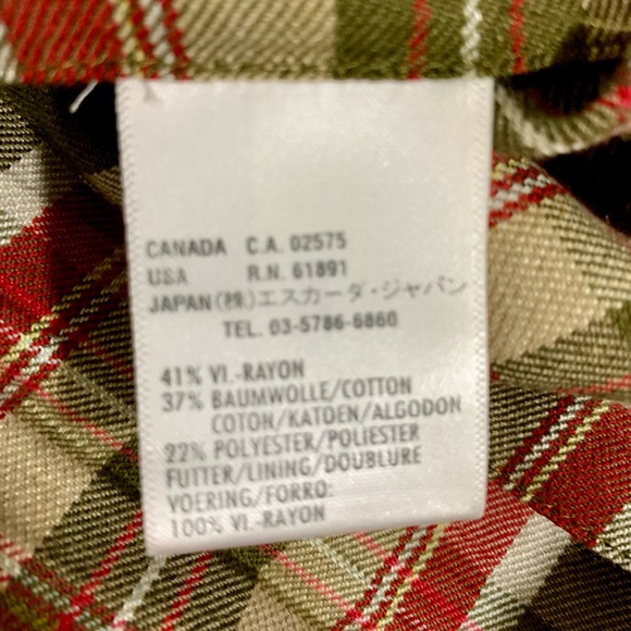 Escada Plaid Tartan Pleated Double Buckle MIDI Skirt Olive Green Red - Picture 16 of 16